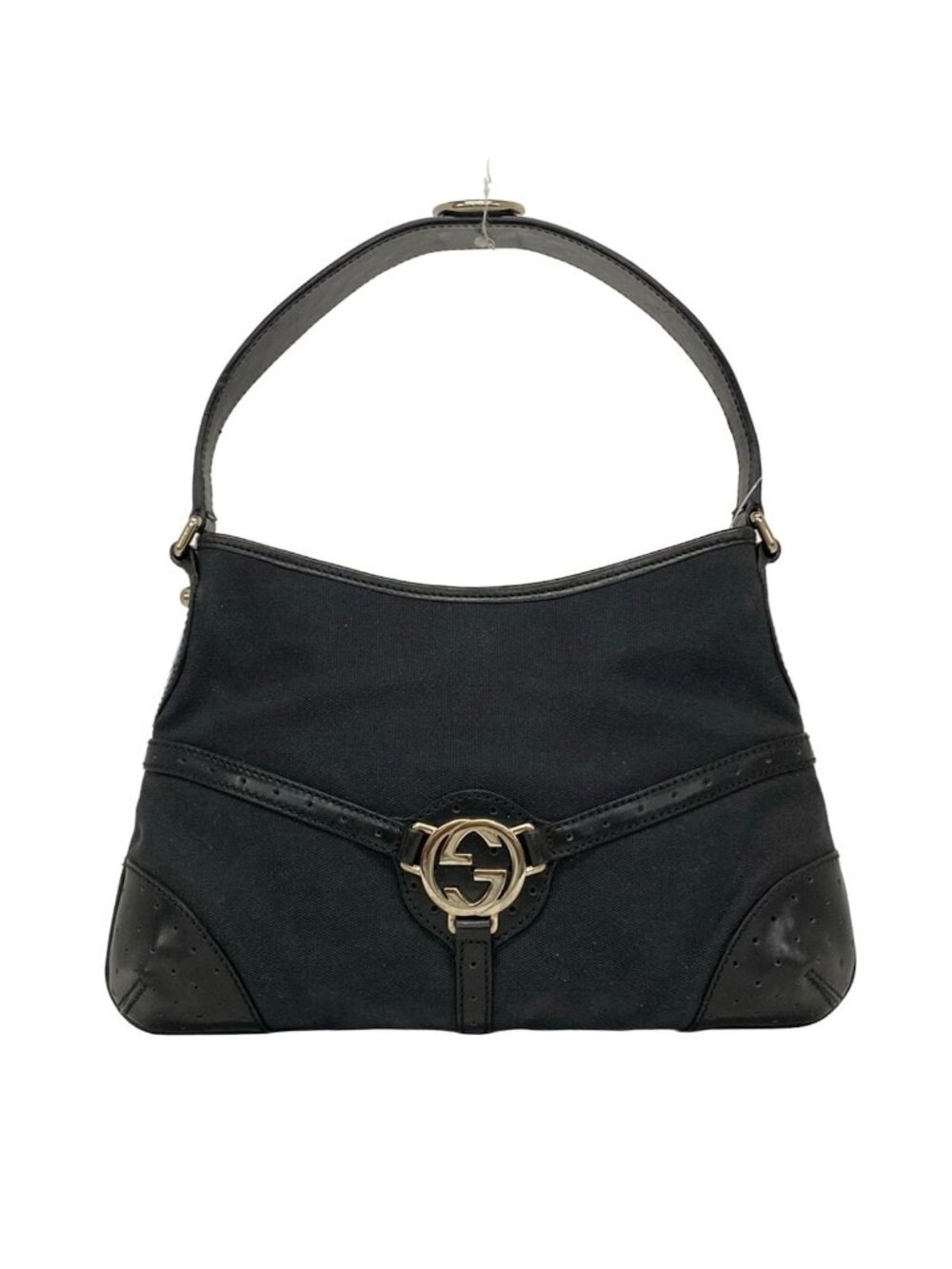 Gucci Shoulder Bag Interlocking G Black Perforated Leather